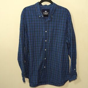 Saddlebred Wrinkle Free Blue Plaid Button-Down Shirt Men's Size XL